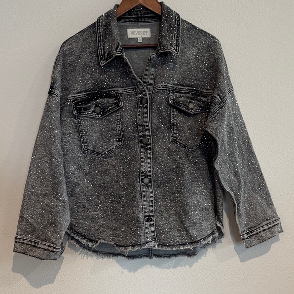 Sparkling Black Denim Jacket for Women - Picture 2 of 6